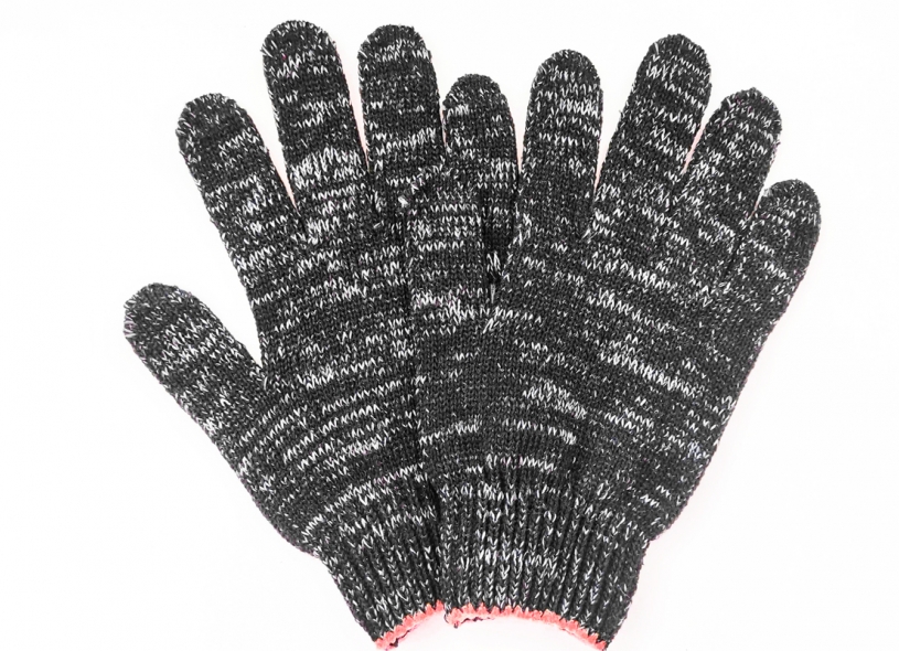 Перчатки ХБ без ПВХ, 7 класс, чёрные/серые, 55 гр. (собственное производство)